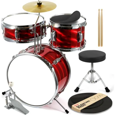 MINSINE Kids Drum Set 3-Piece Junior Beginners Drum Kit with Throne Stool Bass Drum Pedal & Drumsticks 13 Inch Drum Musical Instruments W/Cymbal Tom and Snare Drum for 3 Years Old+ (Black)