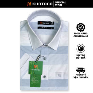 Sơ Mi Sọc Ngang Tay Ngắn Màu Trắng - Xám Form Tailor Fit Chống Nhăn Lai Ngang - Áo Nam Khatoco