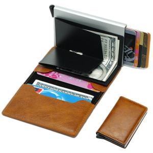 กระเป๋าเงินผู้ชายกระเป๋าสตางค์ใบเล็กชาย VINTAGE Automatical อลูมิเนียมผู้ถือบัตร RFID กระเป๋าสตางค์ขนาดเล็กกระเป๋าสตางค์อัจฉริยะ