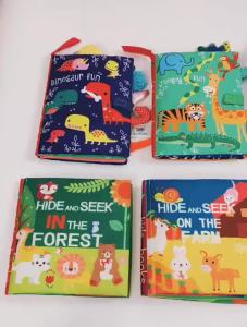 KiddoZone Soft Baby Cloth Books Early Learning Sensory Educational Toys Animal Cloth Book Fabric Books Kids Cartoon Animal Toy Book Rustle Sound 3D Tail Educational Touch and Feel Crinkle Books for Boys & Girls Toddler Infants Baby Children Toys