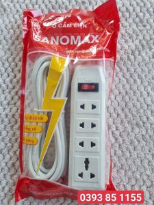 Ổ cắm điện 4 lỗ có công tắc cao cấp Sanomax dây 3 mét/ 5 mét (màu trắng - đen)