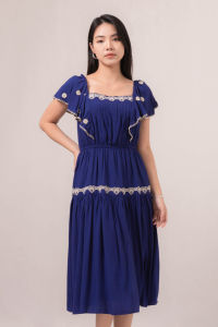 RIMINI - Dress Cewe Remaja Yukensi Square Neck Bordir Flowy XS-XL - Edeline Dress 85884