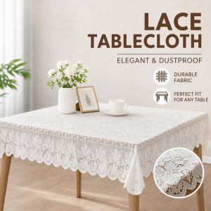 Square Lace Tablecloth Hollow Floral Openwork Scalloped Edge Soft Washable Fabric Home Decor