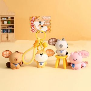 DWT9814 Pig Capybara Pendant Resin Cat Corgi Dog Keychain Lovely Small Bell Car Keyring Backpack Decor