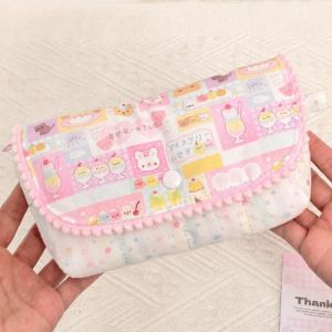 DIVATEN Dessert Rabbit Print Pencil Case Flap Button-down Multifunctional Pencil Pouch Kawaii Large Capacity Stationery Storage Bag Gift