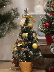 MLADEN Mini Christmas Tree With Ribbon Bow Ball Artificial Christmas Tree Ornaments Home Party Decor