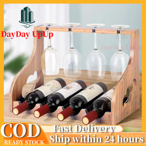 Bamboo Wine Rack with Glass Holder Ornaments Wood Wine Glass Holder Haning Shelf Goblet Rack Nordic Upside Down Home Decoration Wine Rack