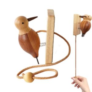 USECOAT Retro Door Knocker Housewarming Handmade Wooden Woodpecker Easy Installation Cute Woodpecker Design Pendant Doorbell Gift