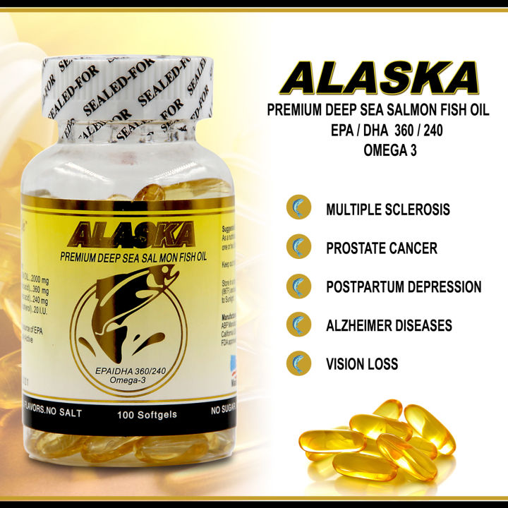 (2028 expiration, US product) ALASKA PREMIUM SEA SALMON FISH OIL EPA/DHA 360/240 OMEGA 3 100Softgels
