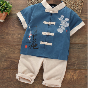 Bộ đồ tết bé trai kiểu trung hoa áo cổ trụ size 9 - 18kg