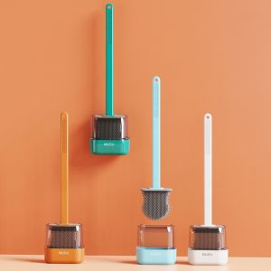[SG SELLER]Bathroom Toilet Brush Household No Dead Corner Silicone Toilet Brush Wall-mounted Cleaning Artifact Wall-mounted Set