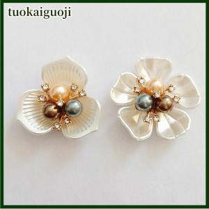 tuokaiguoji 2Pcs Hoa Ngọc Trai Rhinestone Nút Thủ Công Quần Áo Hợp Kim Kim Loại May Nút Cho Tóc Phụ Kiện Trâm Tự Làm Trang Trí
