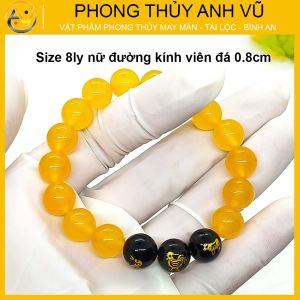 Vòng mã não vàng tam hợp tỵ dậu sửu - size 8 10ly cho người mệnh thổ mệnh kim - có khai quang điểm nhãn may mắn tài lộc - PHONG THỦY ANH VŨ