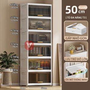 Tủ Nhựa Đựng Đồ V-BABY T3 Cửa Trong Suốt Nắp Lật Hiện Đại Gấp Gọn Đa Năng
