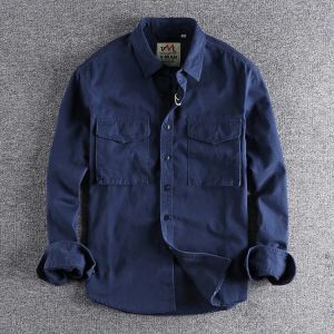 Cargo Shirt For Men Long Sleeve Premium Cotton Solid Color Washing Lapel Youth Japan Style Simple Handsome Boyfriend Clothing2026