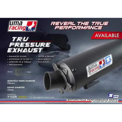 Y15 V1 V2 SNIPER UMA RACING TRU PRESSURE EXHAUST PIPE MUFFLER ASSY 02E00120 (32MM MANIFOLD)