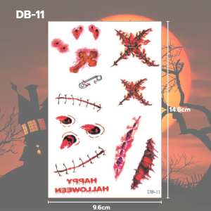 รอยสักชั่วคราว สติ๊กเกอร์ฮาโลวีน รอยแผล 14แผ่น สติ๊กเกอร์ ตกแต่งฮาโลวีน พร้อบถ่ายรูป สติ๊กเกอร์รอยแผลเป็น Halloween