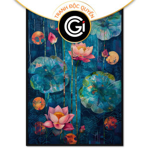 Tranh hoa sen tranh treo tường tranh dán tường phòng thờ phòng khách in canvas. CGI - 451