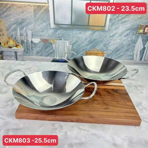 Chảo Xào Inox 18/10 Chockmen Chảo Sâu Lòng Hai Quai Cầm Không Vung CKM802/CKM803