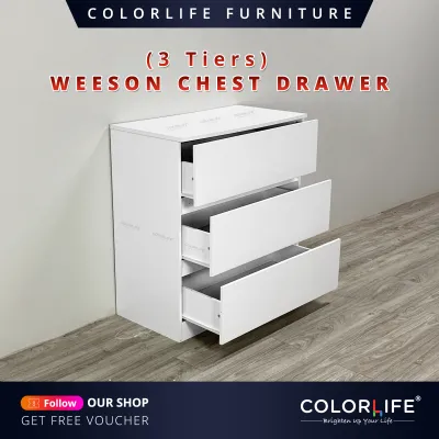 Color Life Weeson 3 Drawers Chest / Chest Cabinet / Drawer Cabinet / Strong Construction Laminate Particle Board / Solid Wood Leg / Property Condo Project Use / Hot Sales !
