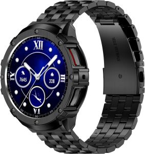 HASLFM Metal Case and Bands Compatible with Samsung Galaxy Watch 6/5/4 44mm Stainless Steel Rugged Watch Strap with Cover for Men (Black)
