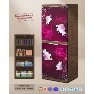 Lemari Pakaian Plastik NAPOLLY 4 Susun MURAH KUAT TEBAL Bunga Ungu iCAB 204 Ptron TEAK WOOD KUNCI