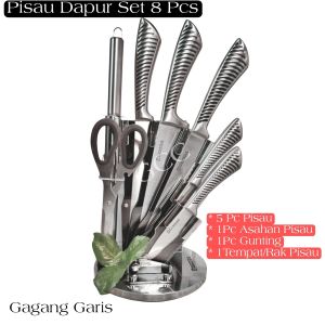 Pisau Dapur Set Tajam Bahan Baja Stainless Tebal Tahan Karat Proffesional 8 Pcs Termasuk Tempat Pisau