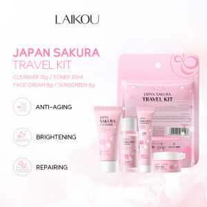 LAIKOU Japan Sakura 4pcs Travel Kit SPF50 Skincare Set Foam Cleanser Moisturizing Toner Brightening Moisturizer
