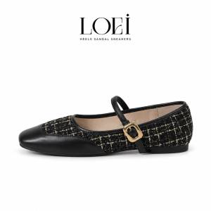 LOEI Akira 1142 Sepatu Flat Wanita Mary Jane Flatshoes Tweed Elegan
