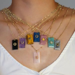 HUIHEYU Pendant Sun Stone Necklace Bead Vintage Sweater Chain Popular Stainless Steel Square Neck Chain Women