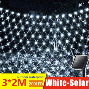 Solar Mesh String Light LED Curtain Light 8 Lighting Modes Outdoor Waterproof Garden Christmas Tree Festive Decoration Twinkle Lights For Patio Wall Roof Balcony