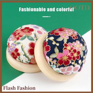 [Falsh F] Vintage Embroidery Pin Cushions Half Round Pin Pad With Wooden Base Needle Holder For DIY Craft Sewing Accessories