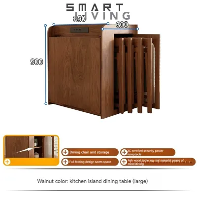 【Pre-order】Japanese Solid Wood Dining Table - Island Table - Integrated Household Small Unit - Expandable Rock Plate Dining Table - Multifunctional Folding Storage Bar