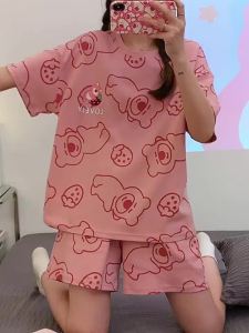 新款睡衣女夏季短袖短裤棉质套装韩版学生甜美可爱卡通女士家居服