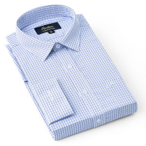 Áo Sơ Mi Nam Công Sở Trung Niên Dài Tay Thương Hiệu Anton Vải Cotton Caro Xanh Trắng AC154