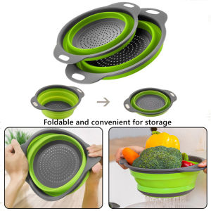 Silicone Kichen Foldable Collapsible Colander Fruit Vegetable Strainer Basket Wash Collapsible Strainer