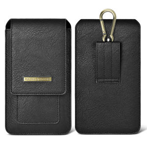 Crazy Horse Leather Phone Waist Pouch Holster Belt Hanging Pack Universal for 2 Phones Vertical Phone Bag