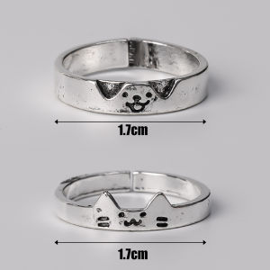 【♡Lovely girls house♡】Cute Silver Cat Dog Rings Cartoon Couple Ring for Men Women All-match Jewelry Accessories