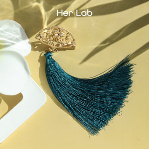 Her Lab Jewelry | Chinese fan tassel brooch retro green tassel flower fan brooch freshwater pearl corsage set mens and womens clothing bag accessories