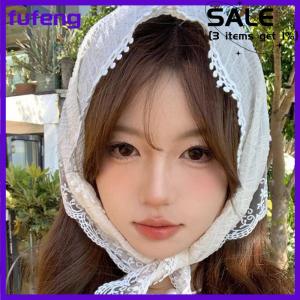 fufeng Phong Cách Pháp Ren Hoa Mô Hình Tam Giác Khăn Headband Lolita Khăn Lụa Mũ Khăn Turban Phụ Kiện Tóc Thời Trang Của Phụ Nữ