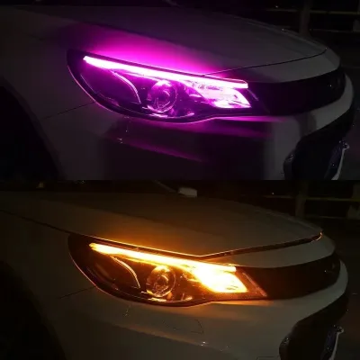 แถบไฟเลี้ยว LED DRL 12v กันน้ํา ยืดหยุ่น สีขาว สีเหลือง สําหรับรถยนต์