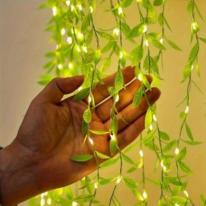 INVADER 2M 20Light Willow Curtain Lamp Always on Battery Box Artificial Flowers Desktop Decoration String Imitation Leaf String Light Wedding Party Decoration