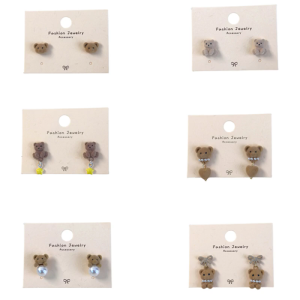 Coffee Bear Earrings Girls Ear Cartoon Bear Ear Studs Pendant Earrings Flocking Texture Great for Everyday Wear