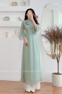 (xả lẻ size) Áo dài cách tân voan tơ óng 4 tà hoa nổi