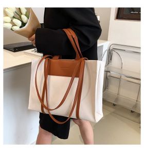 Tas Totebag Wanita Import Bahan Kulit Pu Kombinasi Kanvas Tas Bahu Cewek Kekinian Shoulder Bag Wanita Tas Kerja 216394 1639