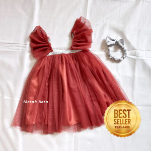 Dress Warna Merah Bata umur 12 Bulan - 18 Bulan Gaun Pesta Ulang Tahun Anak 1 Tahun Warna Merah Bata Baju Terracotta Terlaris 2023 Bulan Rok Tutu Mekar Baby Newborn KA168