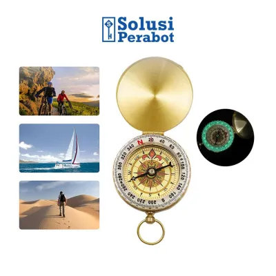 Kompas Vintage SP / Compas Warna Emas Kiblat / Compass Lensatic Kecil Saku Anti Air Petunjuk Arah Sholat Pocket Portable
