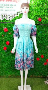 [MÃ LAZADAFAHB01 - GIẢM 30K ĐƠN 100K] Đầm  trễ vai chất voan họa tiết hoa nhí Váy Maxi đẹp. ( ảnh chụp+video thực tế)