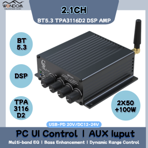 WONDOM แท้ แอมป์จิ๋ว 2.1 50Wx2 + 100W TPA3116D2 Class D Bluetooth 5.3 สำหรับระบบเสียง DC 12-24V พร้อม DSP และ UI EQ - รุ่น BRU4+