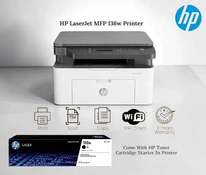HP Laser MFP 136w Wireless All-in-One Lasejet Printer ( Print, Scan Copy )